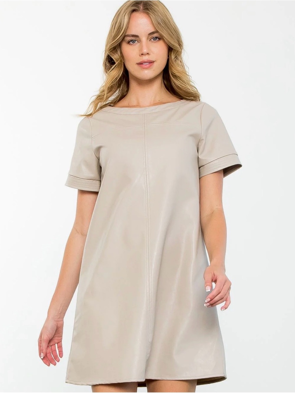 THML Taupe Faux Leather A-Line Mini Dress